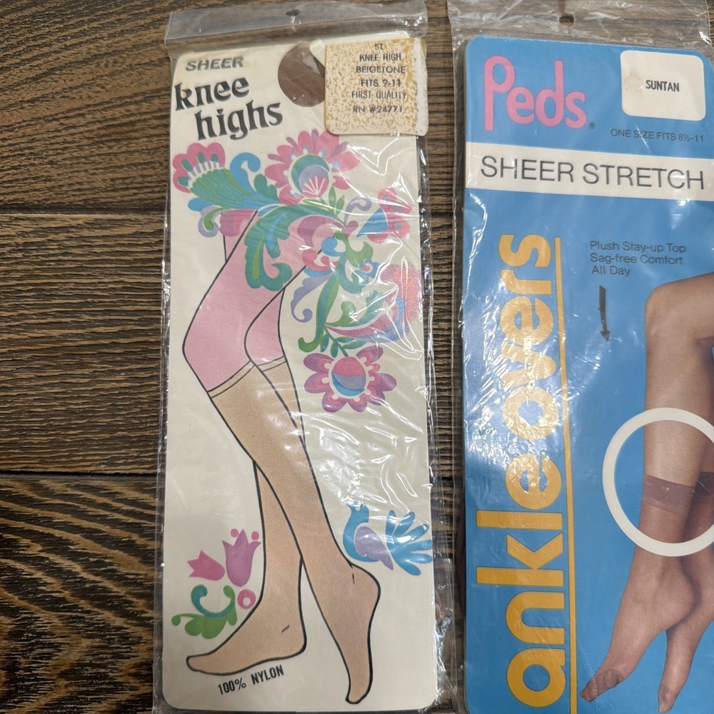 Vintage Pantyhose Stocking Knee Highs + Ankle Lot of 3 Packs Nylon Dead Stock - Picture 2 of 4